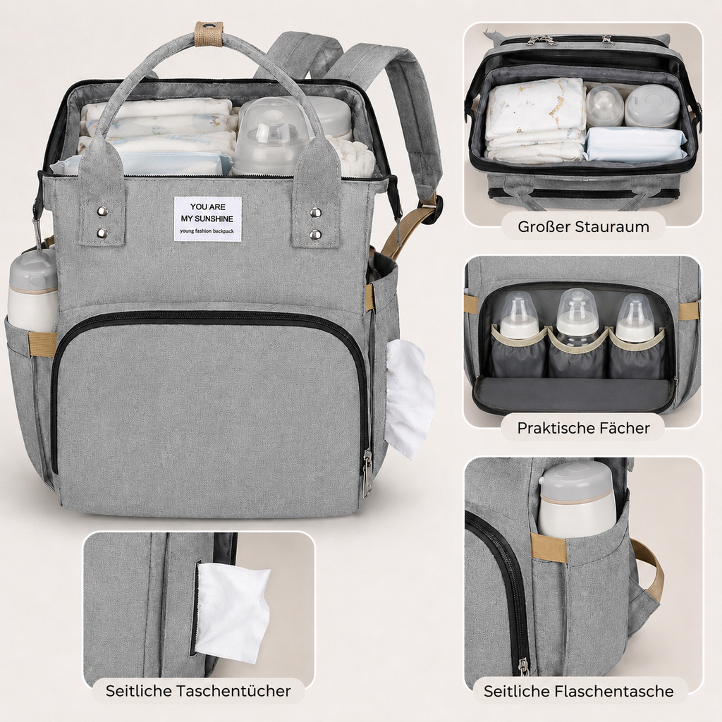 Modische multifunktionale Wickeltasche; tragbare faltbare Mama-Tasche; Rucksack mit großer Kapazität und geringem Gewicht für Mutter & Baby mit faltbarer Stubenwagen
