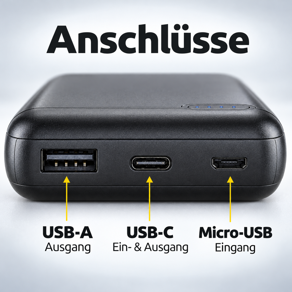 Intenso Powerbank 10.000 mAh 3 Anschlüsse USB-A USB-C microUSB