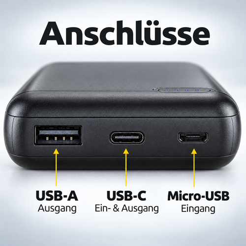 Intenso Powerbank 10.000 mAh 3 Anschlüsse USB-A USB-C microUSB