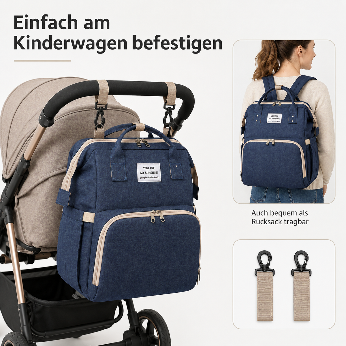 Modische multifunktionale Wickeltasche; tragbare faltbare Mama-Tasche; Rucksack mit großer Kapazität und geringem Gewicht für Mutter & Baby mit faltbarer Stubenwagen