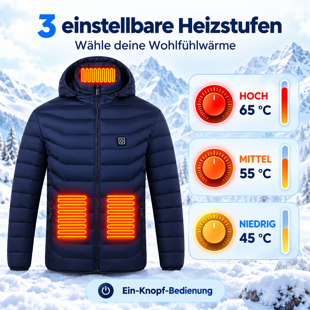 SmartHeat Beheizbare Jacke Thermojacke mit abnehmbarer Kapuze | 8 oder 19 Heizzonen