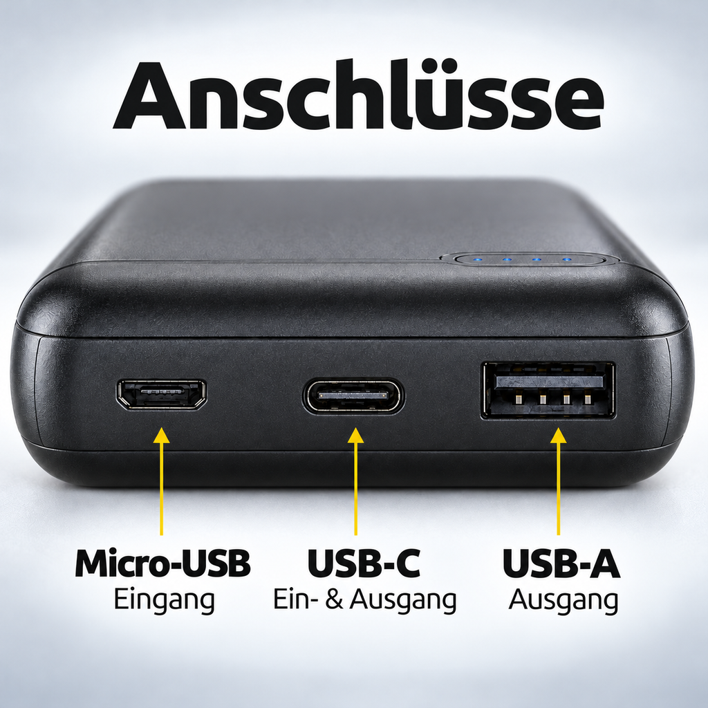 Intenso Powerbank 10.000 mAh 3 Anschlüsse USB-A USB-C microUSB
