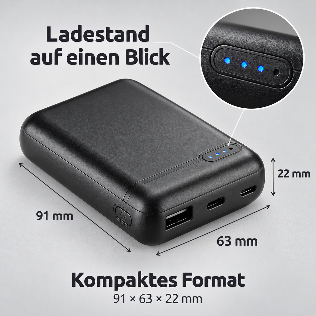 Intenso Powerbank 10.000 mAh 3 Anschlüsse USB-A USB-C microUSB