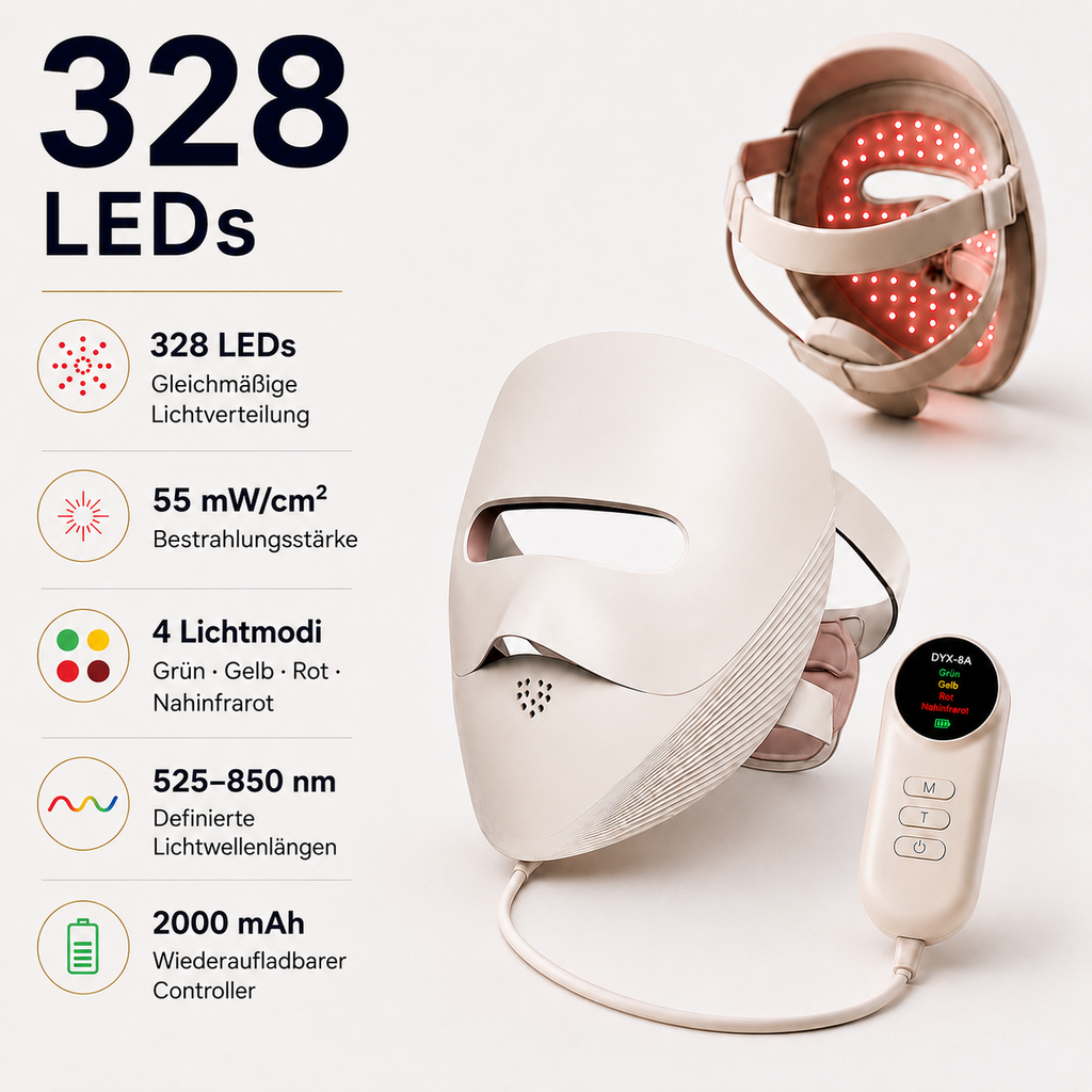 LYNOR™ Salon-Technologie. Für dein Zuhause, 328 LEDs, 850nm, 4 Lichtmodi, flexible Passform – in nur 10 Minuten täglich. Anti-Aging