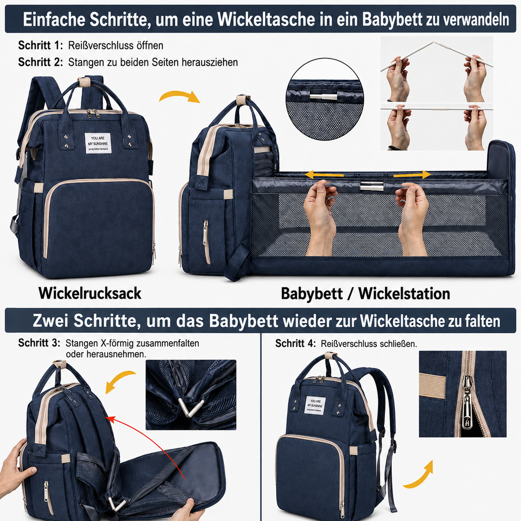 Modische multifunktionale Wickeltasche; tragbare faltbare Mama-Tasche; Rucksack mit großer Kapazität und geringem Gewicht für Mutter & Baby mit faltbarer Stubenwagen