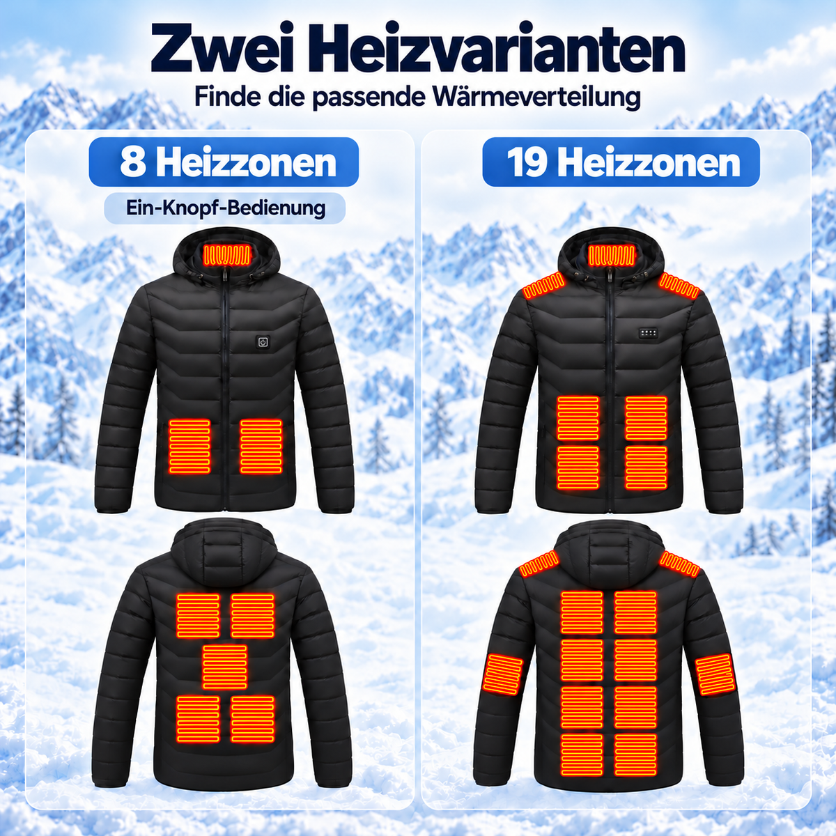 SmartHeat Beheizbare Jacke Thermojacke mit abnehmbarer Kapuze | 8 oder 19 Heizzonen